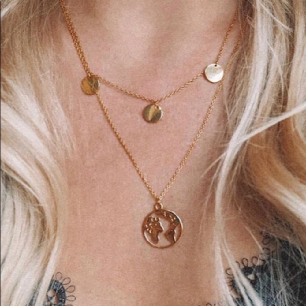 Flat Disc Detail Layered Chain Necklace